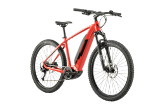 Das E-Mountainbike Montubo von Trenoli mit leistungsstarkem Bosch Performance Line CX Motor in Signalrot ist ein hochwertiges Einsteiger Hardtail.